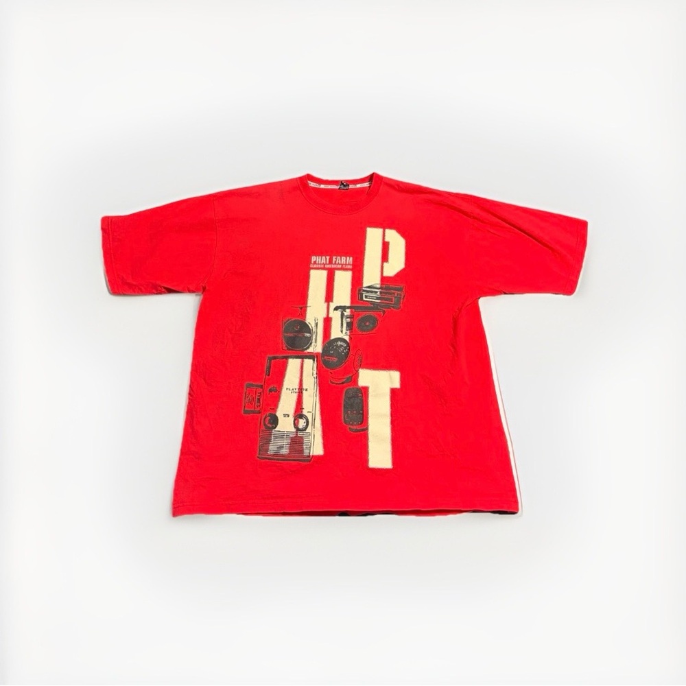 Phat Farm T-Shirt Men's 2XL Red Graphic Tee 90s Y2K Baggy Streetwear Boombox XXL